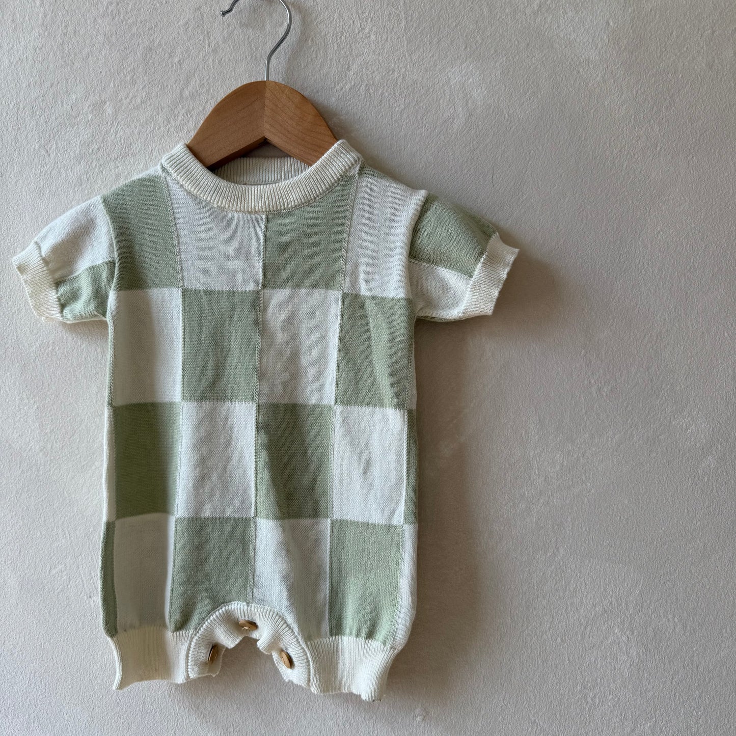 Checked Sage Romper 0-3m