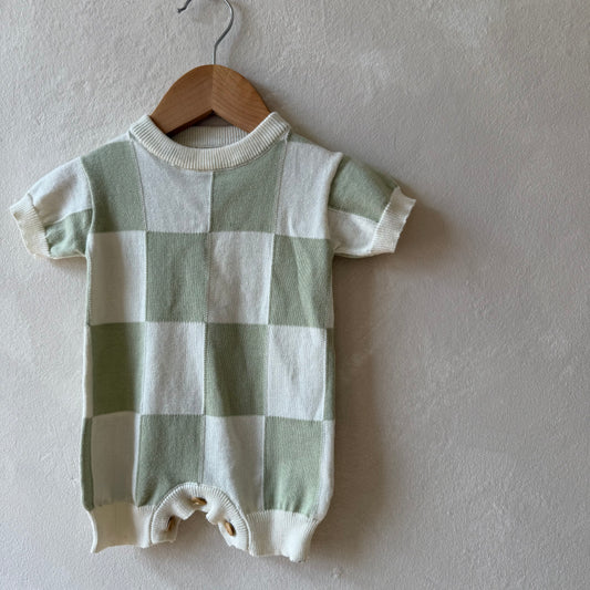 Checked Sage Romper 0-3m