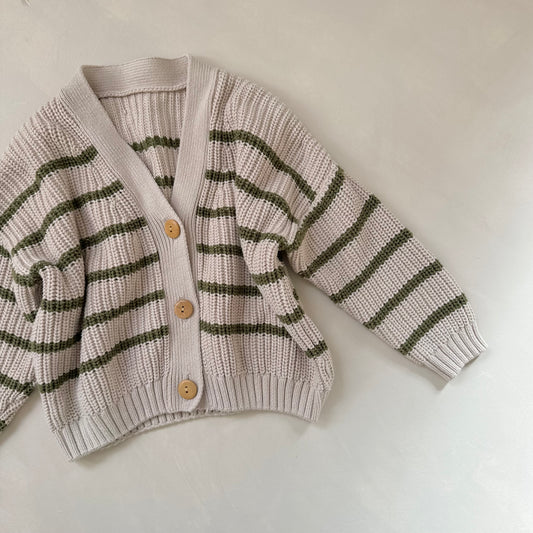 Olive Stripe Avery Cardigan 3-4y preloved