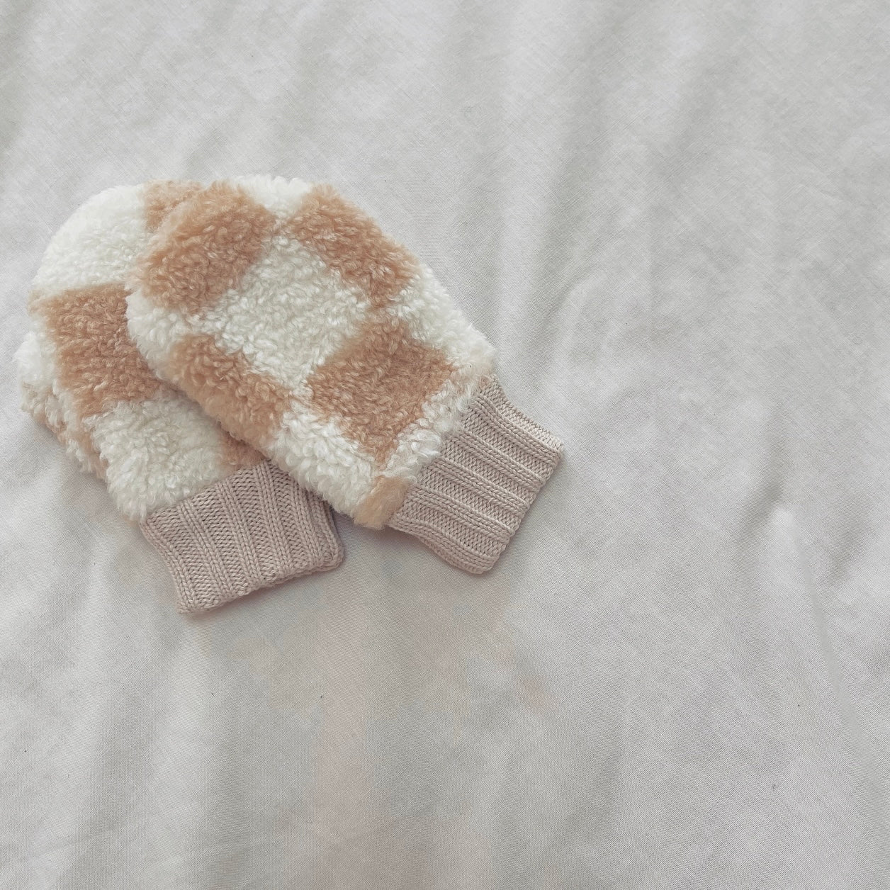 Checked Teddy Mittens