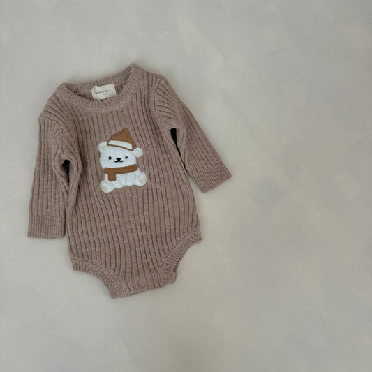 Christmas Bear Bodysuit (Tan and Red)