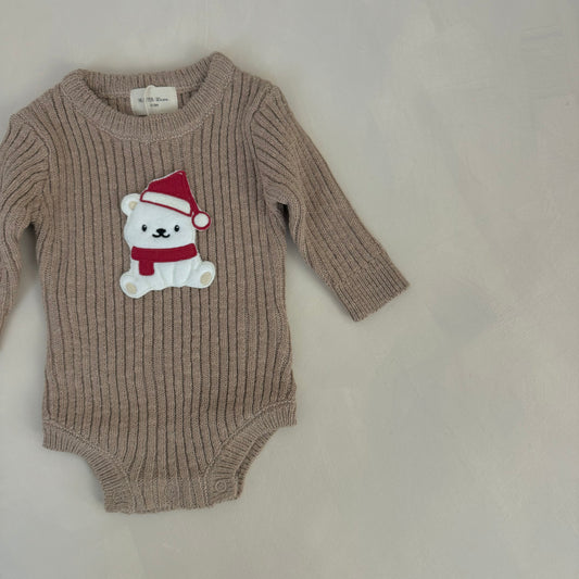 Christmas Bear Bodysuit (Tan and Red)