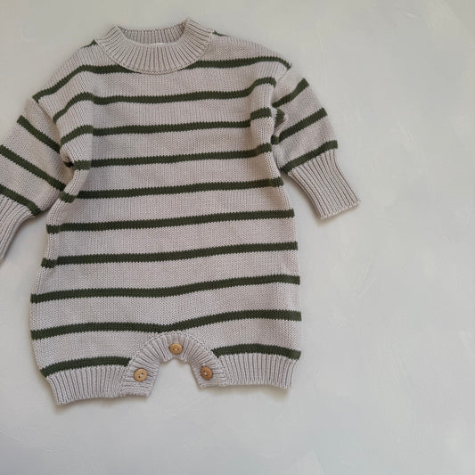 Olive stripe river romper 3-6m