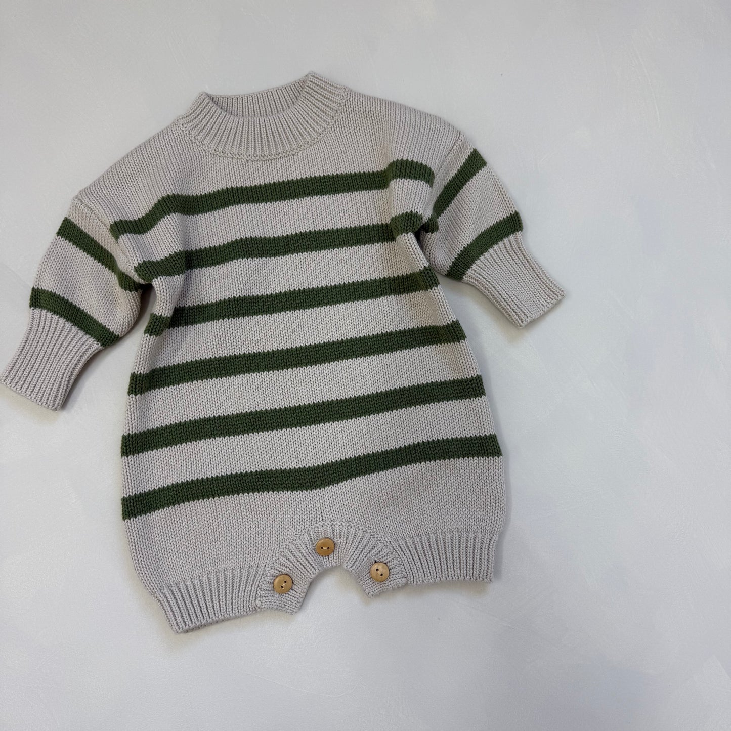 Olive stripe river romper 0-3m