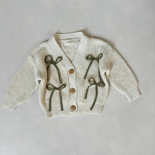 Olive Bow Teddy Cardigan